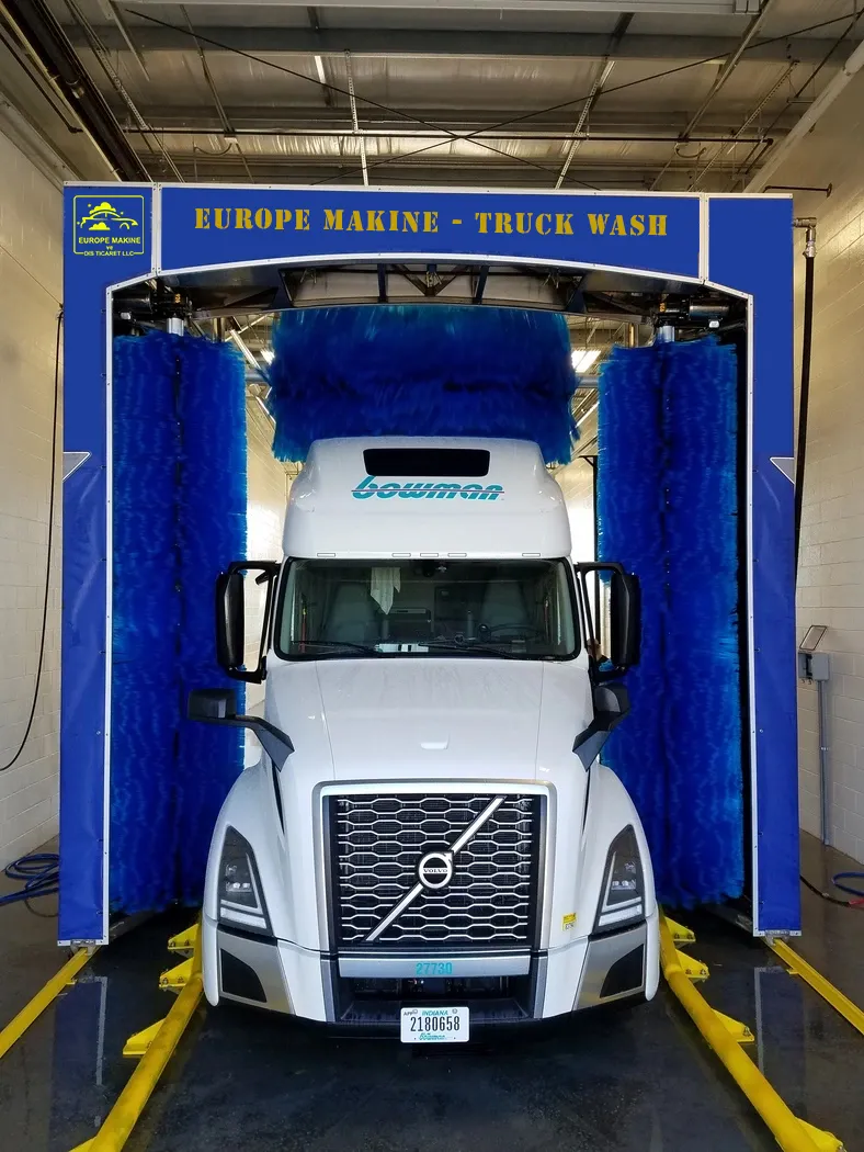 A Europe Makine truck wash gantry over a lorry in a wash bay